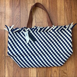 Naghedi Navy and Cream Woven Tote